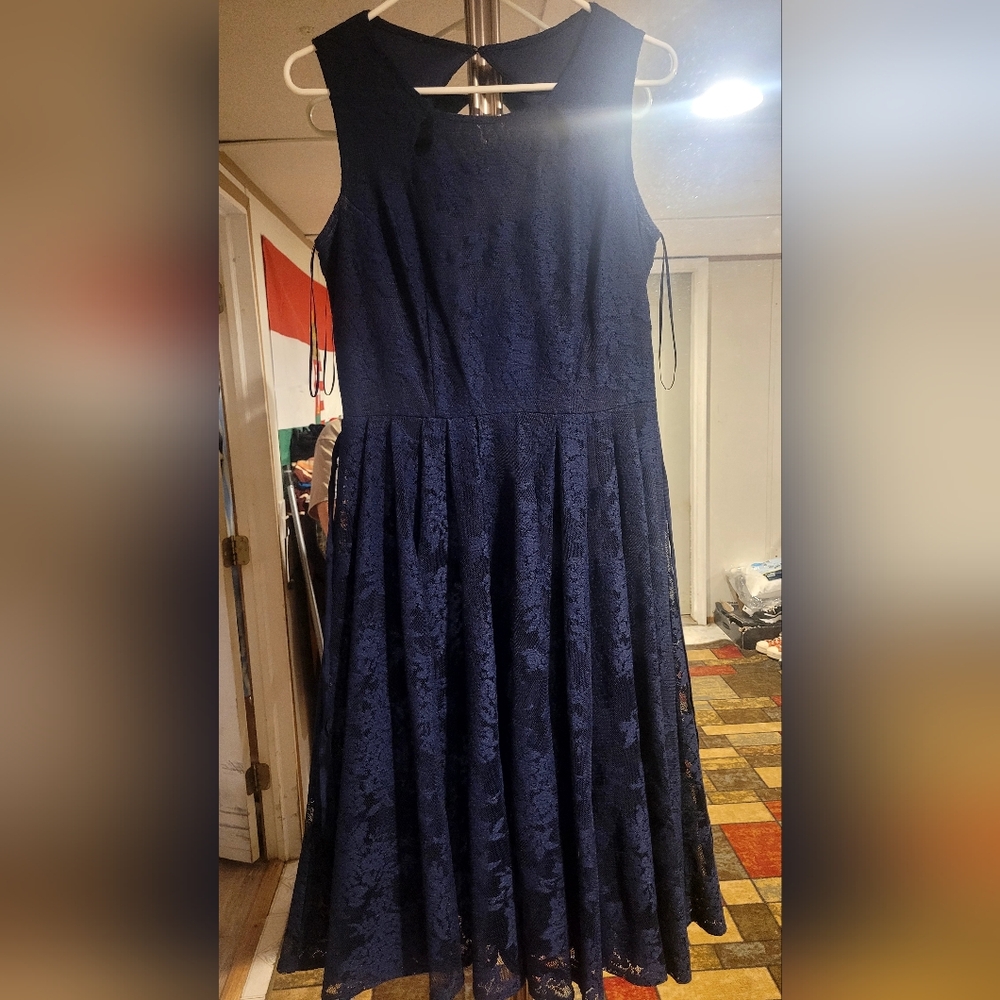 Danny & Nicole Midnight Blue Lace Midi Dress